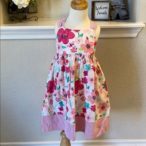 Girls Pink Floral/Seesucker Print Sundress